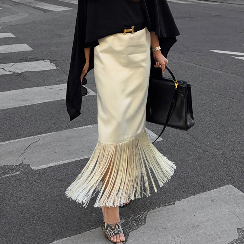 Fashionable Casual Straight-leg Tassel Skirt