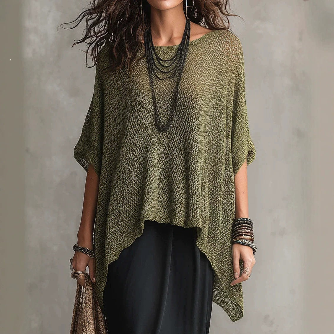 Oversized Asymmetric Knit Poncho Top