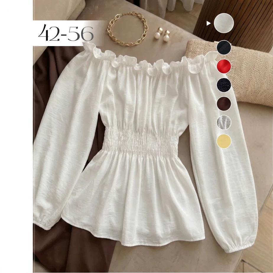 Off-Shoulder Smocked Flared-Sleeve Blouse