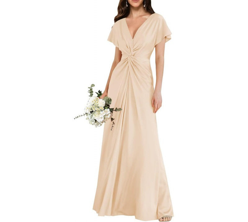 Elegant Contrast-Panel Tie-Waist A-Line Dress