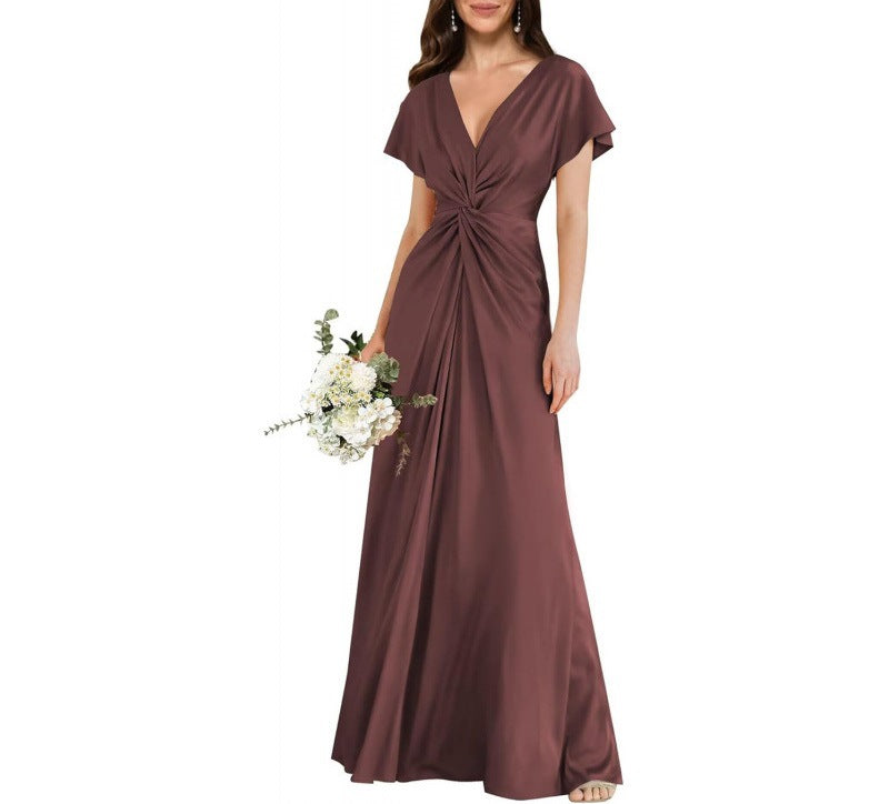 Elegant Contrast-Panel Tie-Waist A-Line Dress