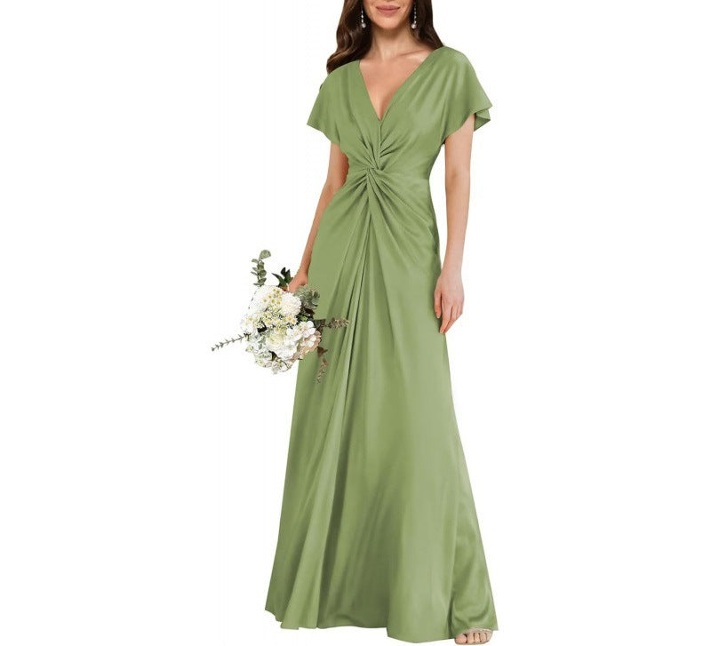 Elegant Contrast-Panel Tie-Waist A-Line Dress