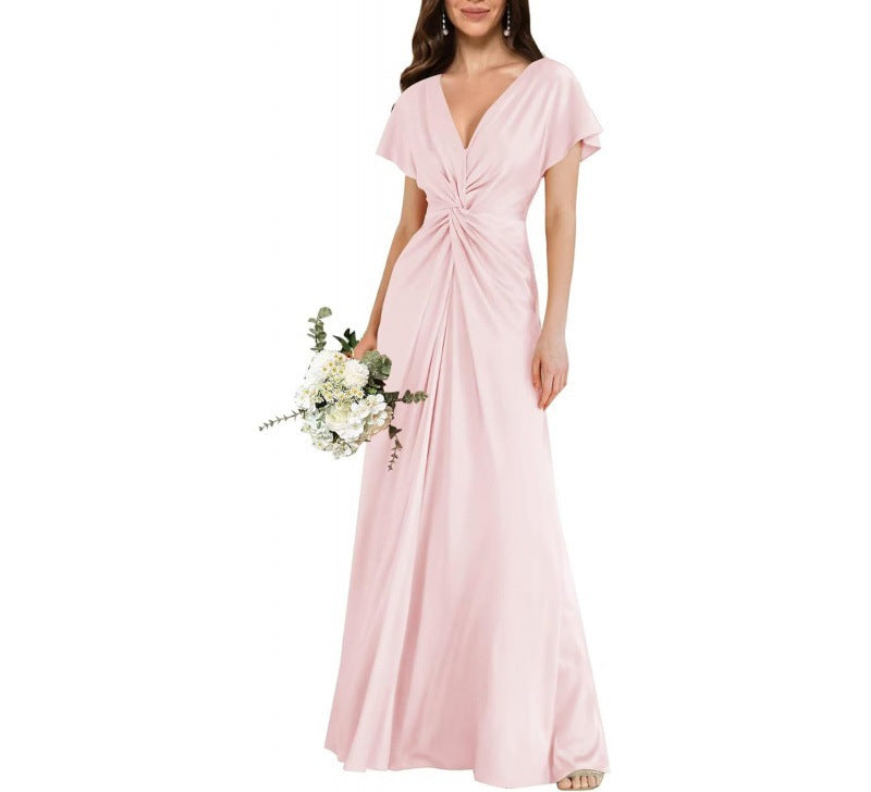 Elegant Contrast-Panel Tie-Waist A-Line Dress