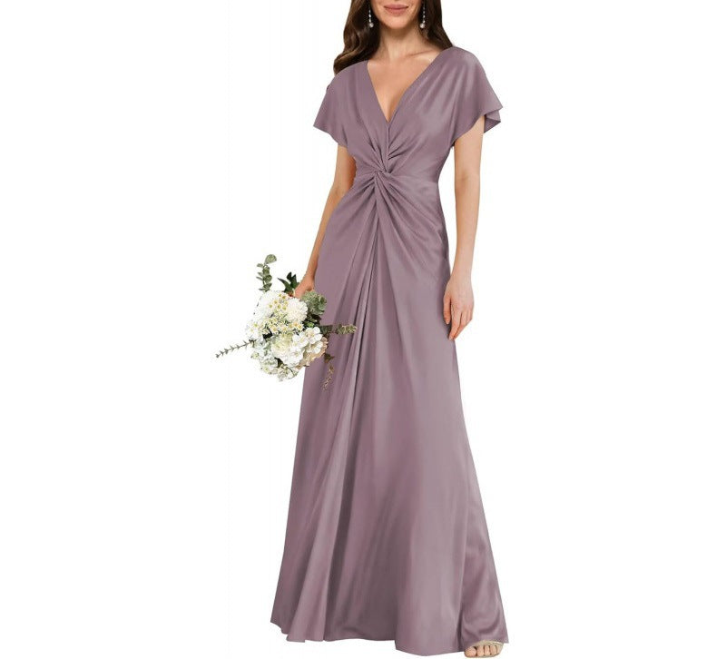Elegant Contrast-Panel Tie-Waist A-Line Dress