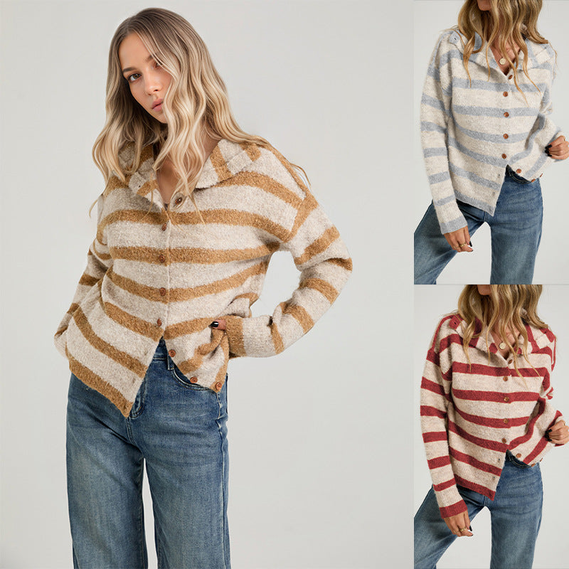 Color-Block Striped Knit Cardigan