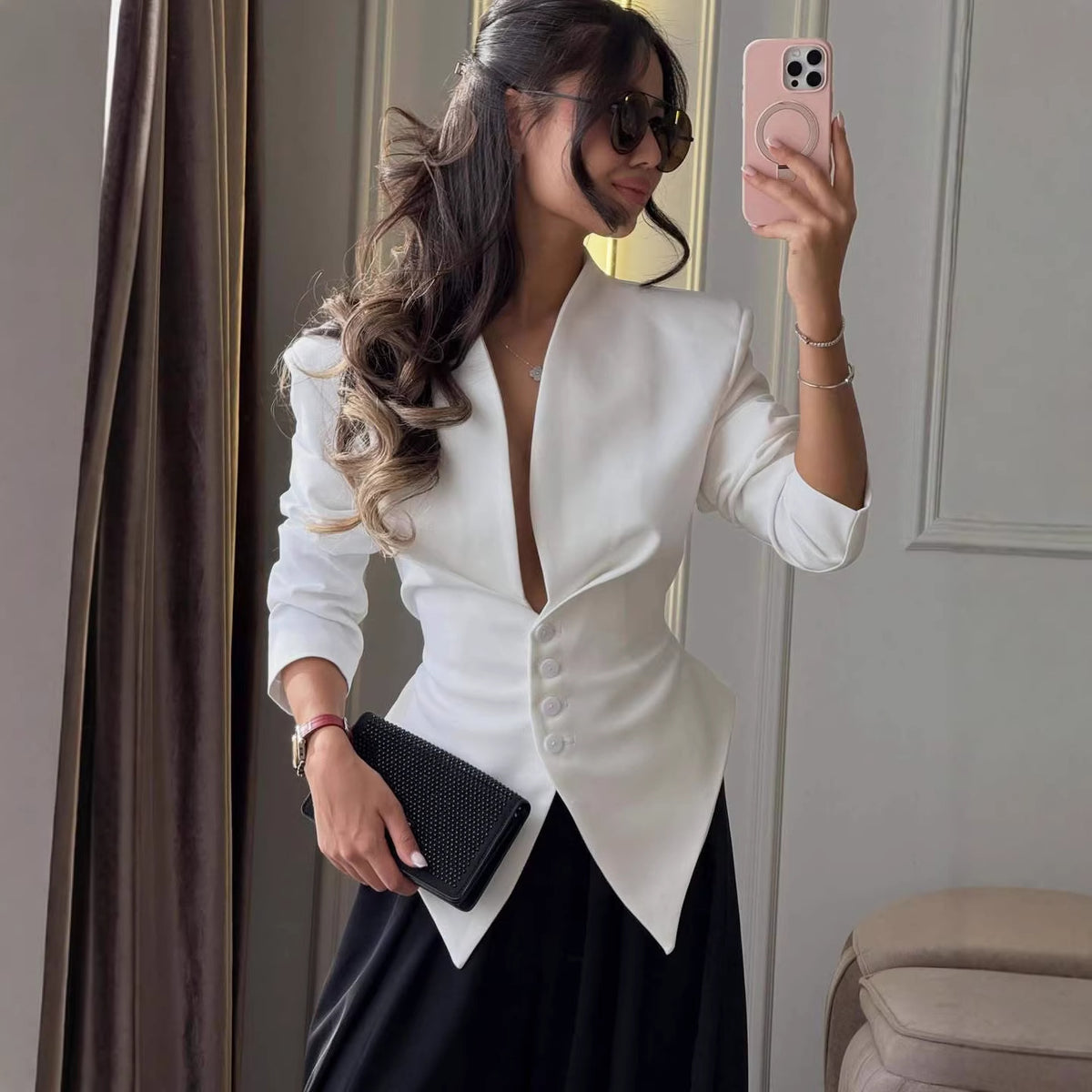 Tailored Peplum Blazer with Pointed Hem
