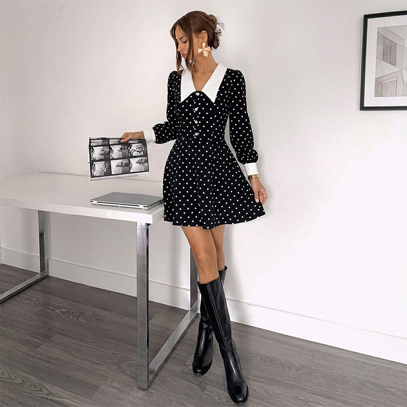 Black Polka Dot Peter Pan Collar A-Line Mini Dress