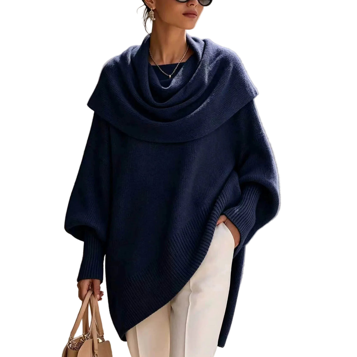 Soft Knit Draped Cowl-Neck Pullover