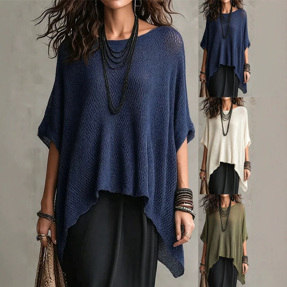 Oversized Asymmetric Knit Poncho Top