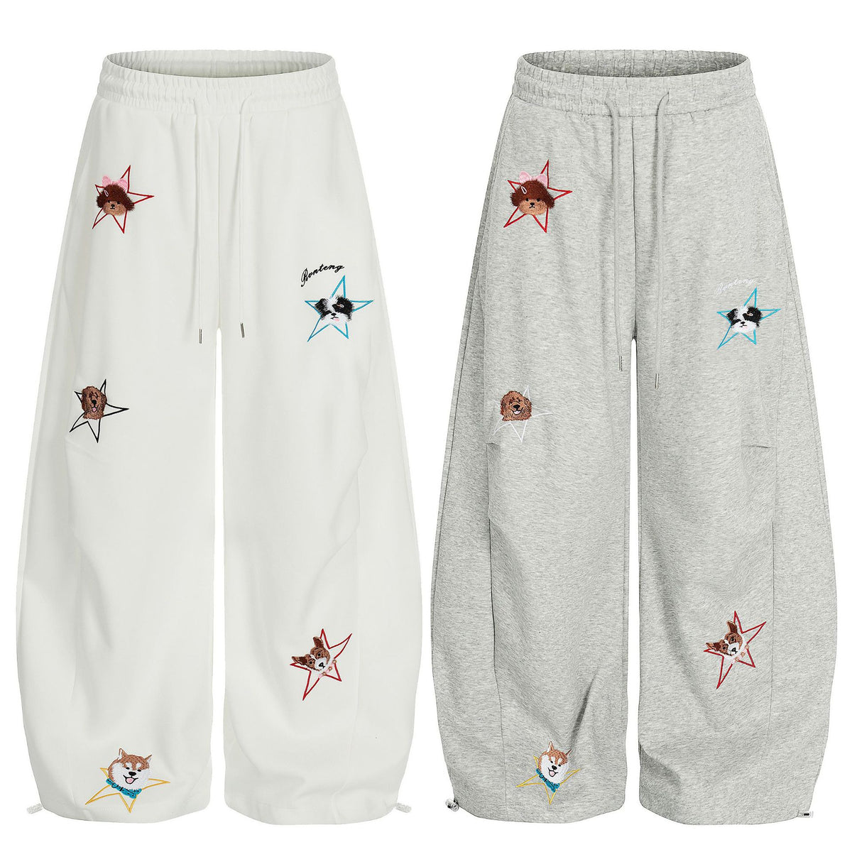 High-Stretch Cartoon Embroidered Wide-Leg Sweatpants