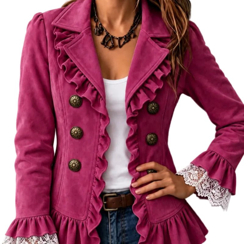 Ruffle Trim Double-Breasted Peplum Blazer