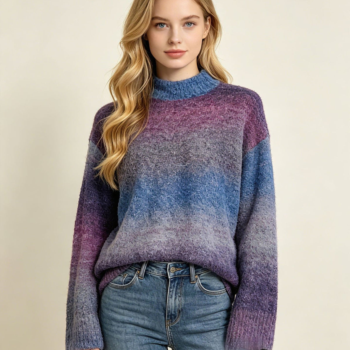 AutumnWinter Ombre Soft And Cozy Crew-neck Knit Top