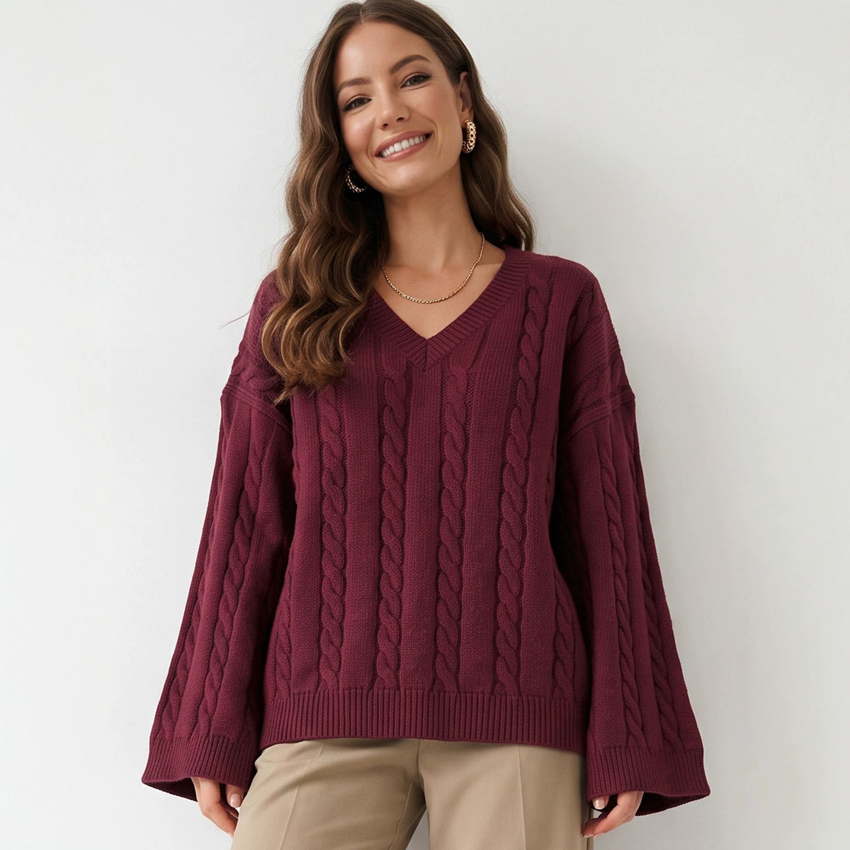 Simple And Versatile V-neck Knit Top
