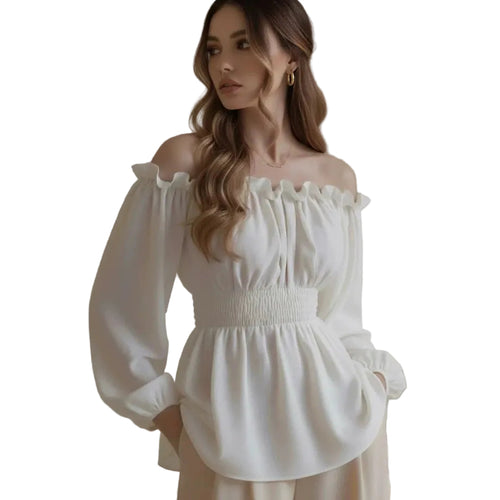 Off-Shoulder Smocked Flared-Sleeve Blouse