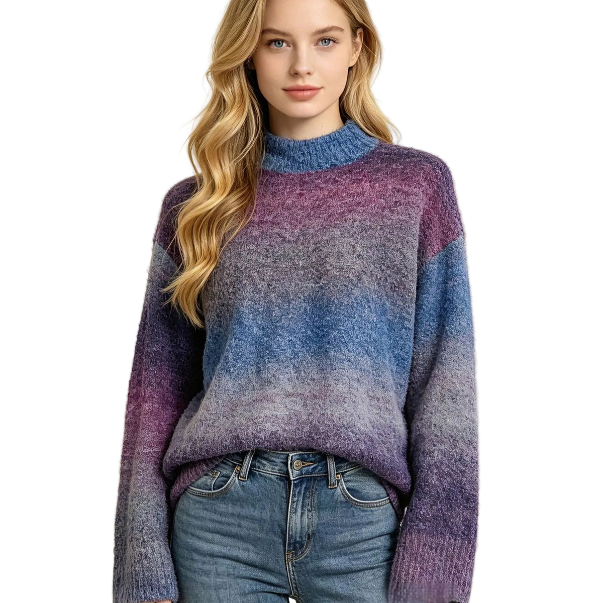 AutumnWinter Ombre Soft And Cozy Crew-neck Knit Top