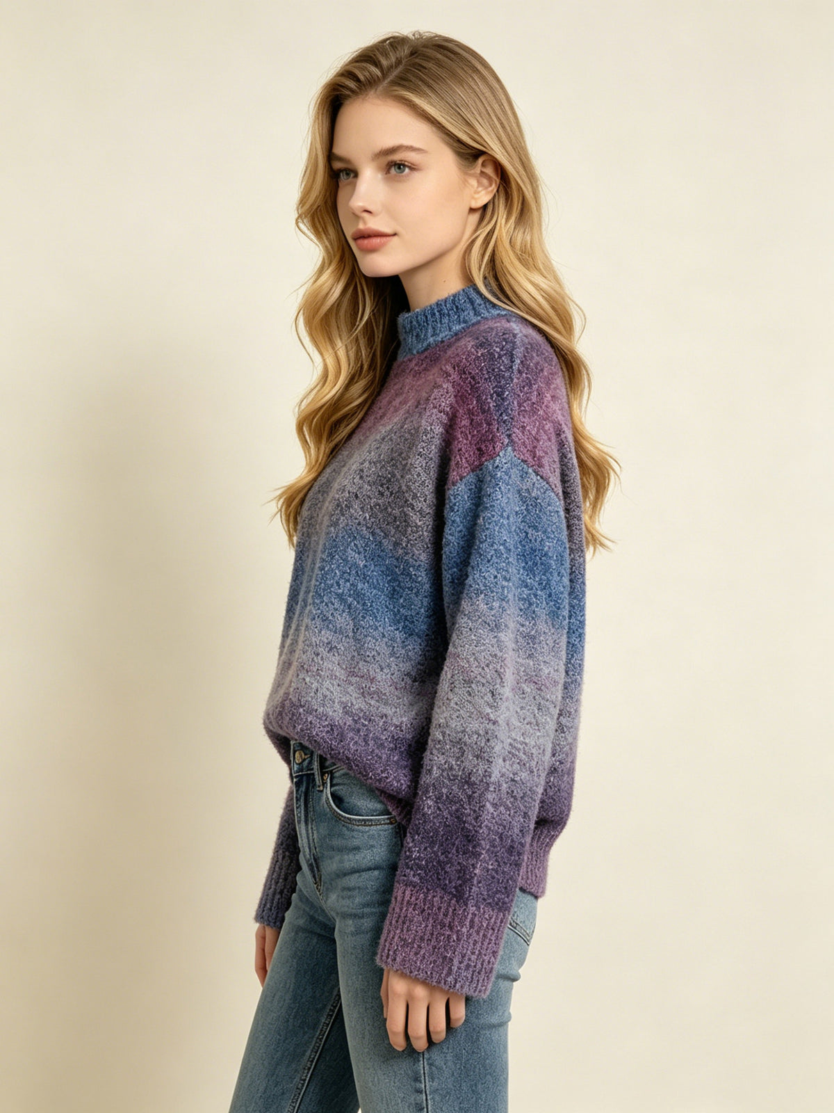 AutumnWinter Ombre Soft And Cozy Crew-neck Knit Top