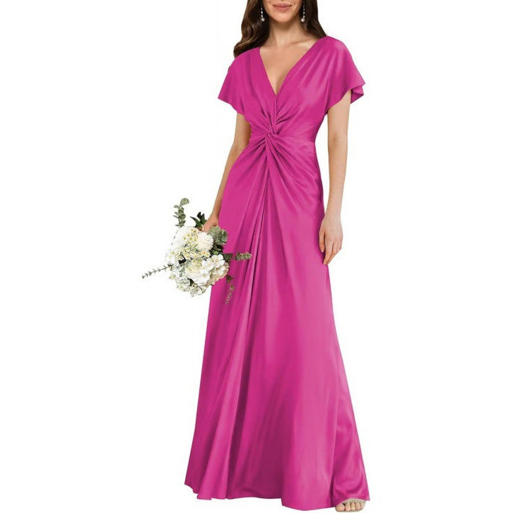 Elegant Contrast-Panel Tie-Waist A-Line Dress