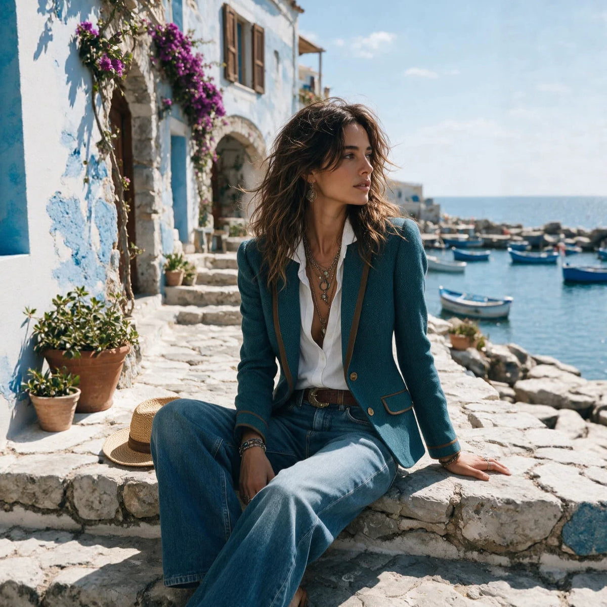 Asymmetric Contrast-Trim Patchwork Blazer