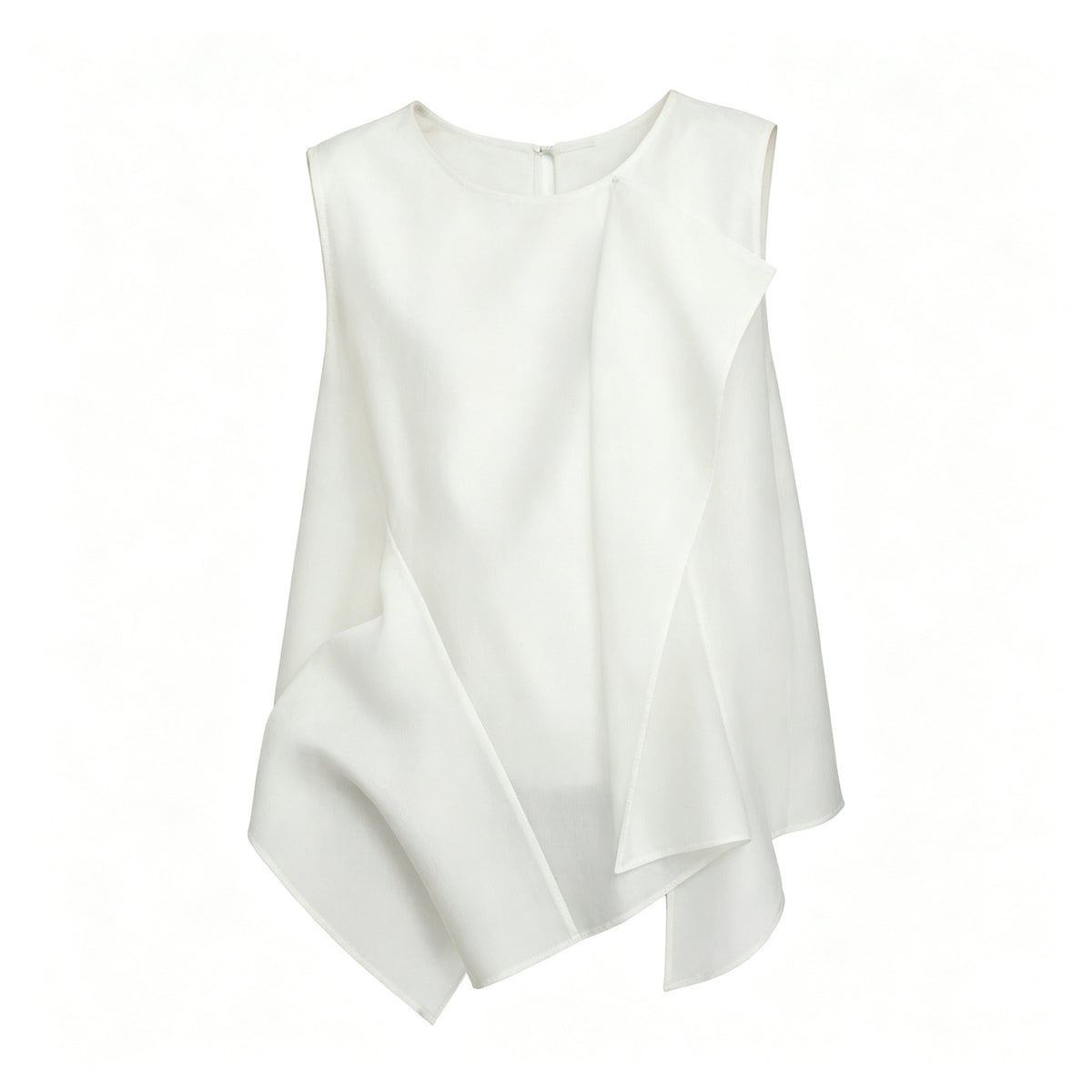 White Sculptural Pleated Sleeveless Tunic Top