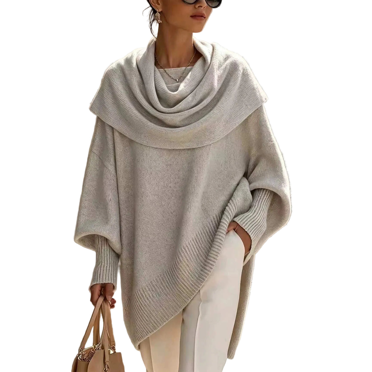 Soft Knit Draped Cowl-Neck Pullover