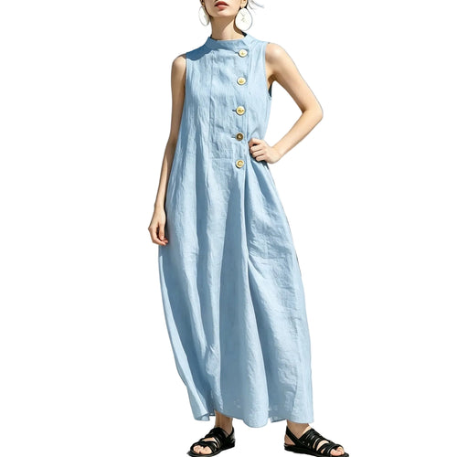 Sleeveless Button-Front Relaxed Maxi Dress
