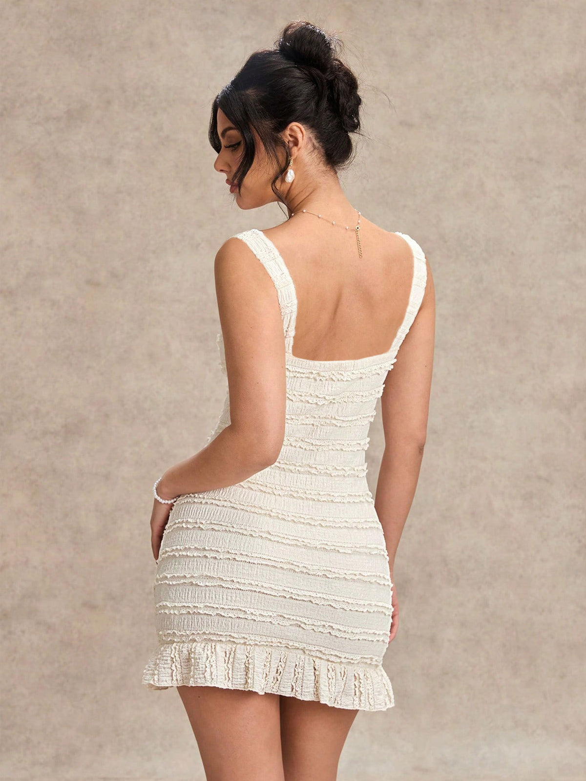Ivory Textured Smocked Mini Dress