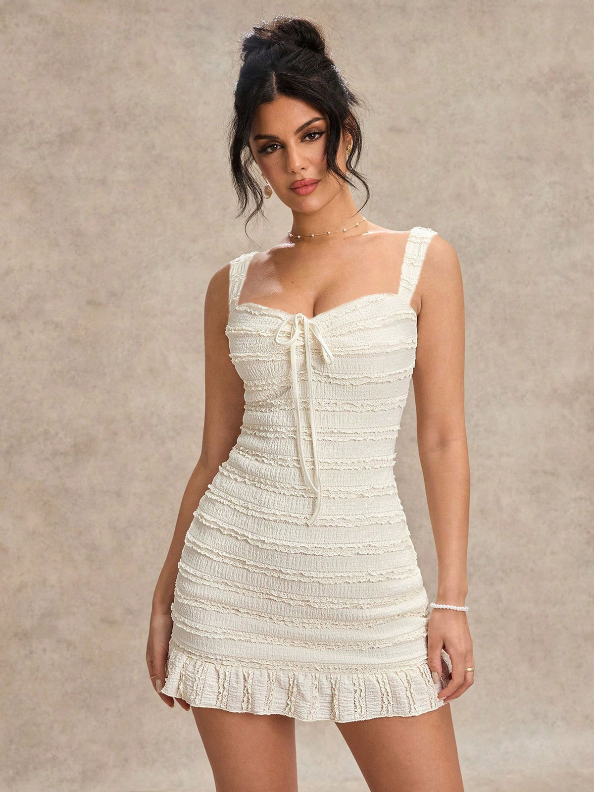 Ivory Textured Smocked Mini Dress