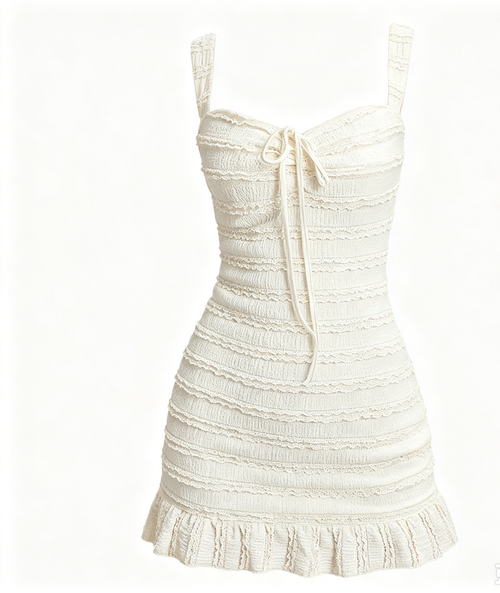 Ivory Textured Smocked Mini Dress