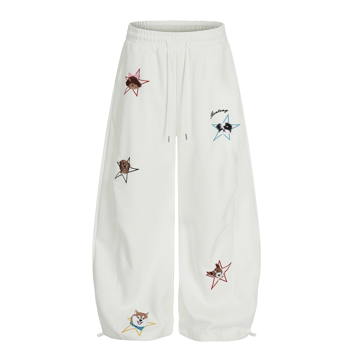 High-Stretch Cartoon Embroidered Wide-Leg Sweatpants
