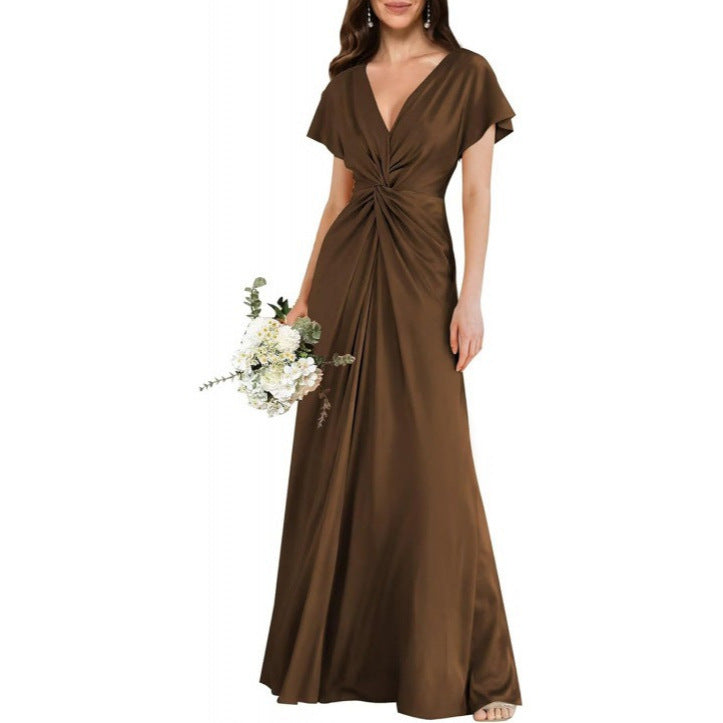 Elegant Contrast-Panel Tie-Waist A-Line Dress