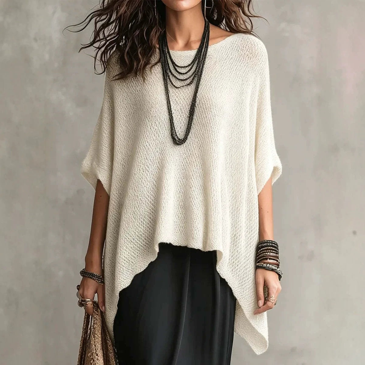 Oversized Asymmetric Knit Poncho Top