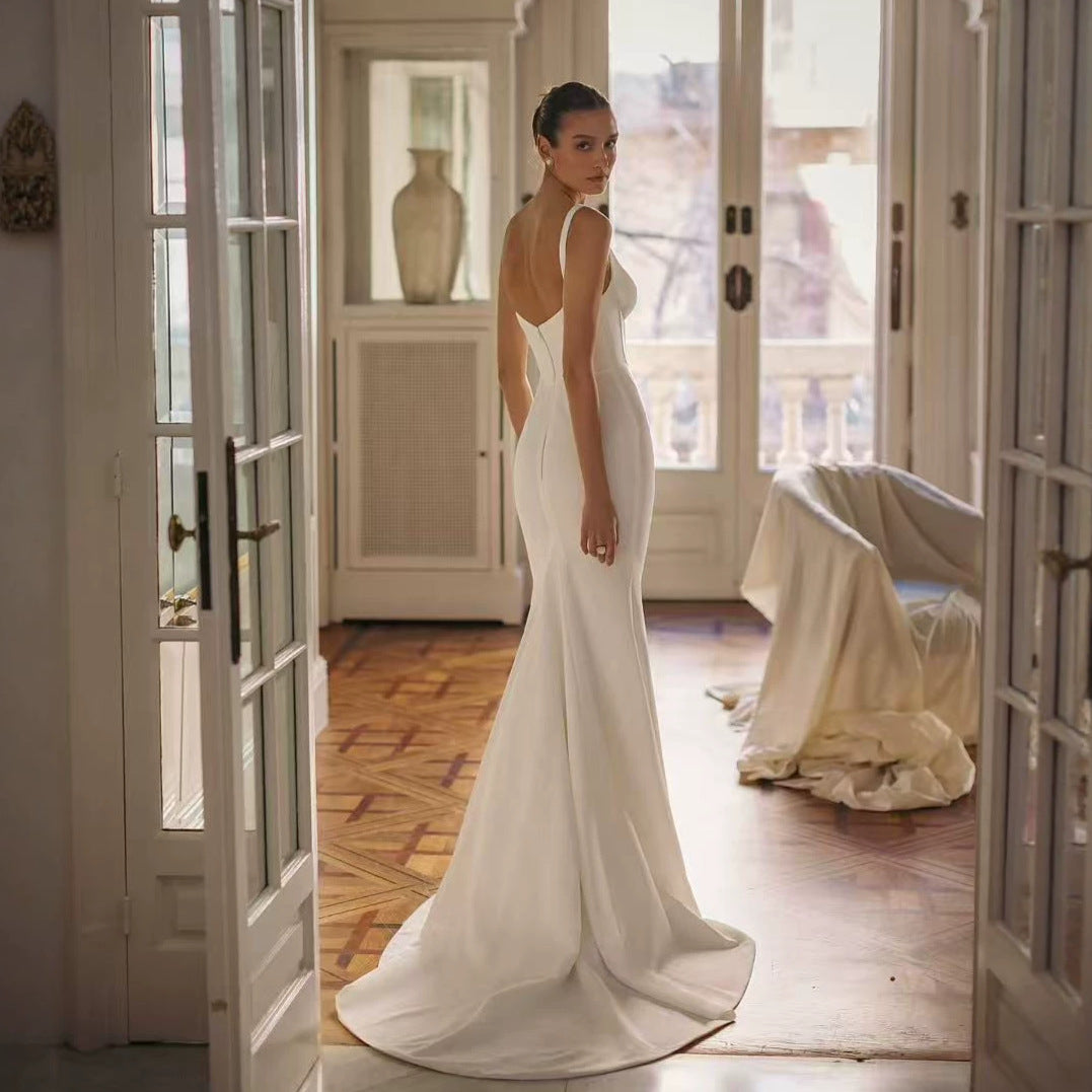 Ivory White Square-Neck Mermaid Maxi Dress