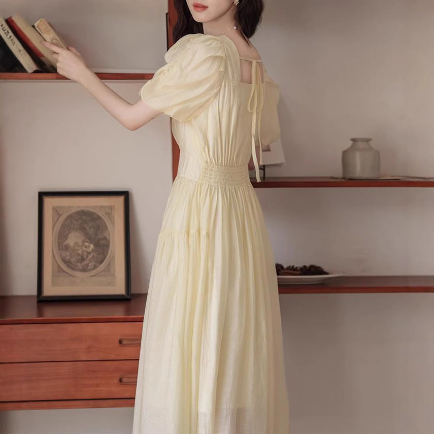 Ruffled-sleeve Waist-cinched Dress For Women