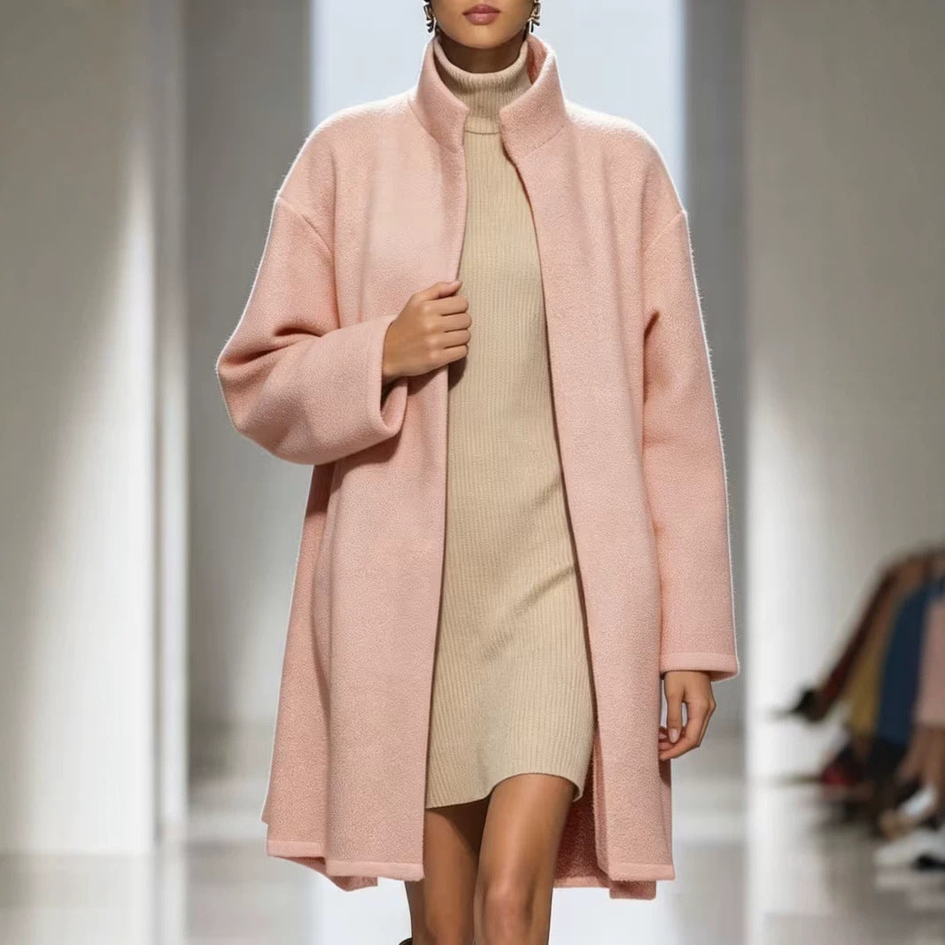 Soft Pink Longline Stand-Collar Coat