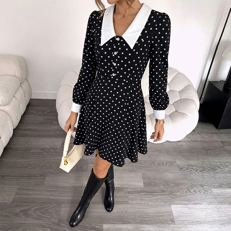 Black Polka Dot Peter Pan Collar A-Line Mini Dress