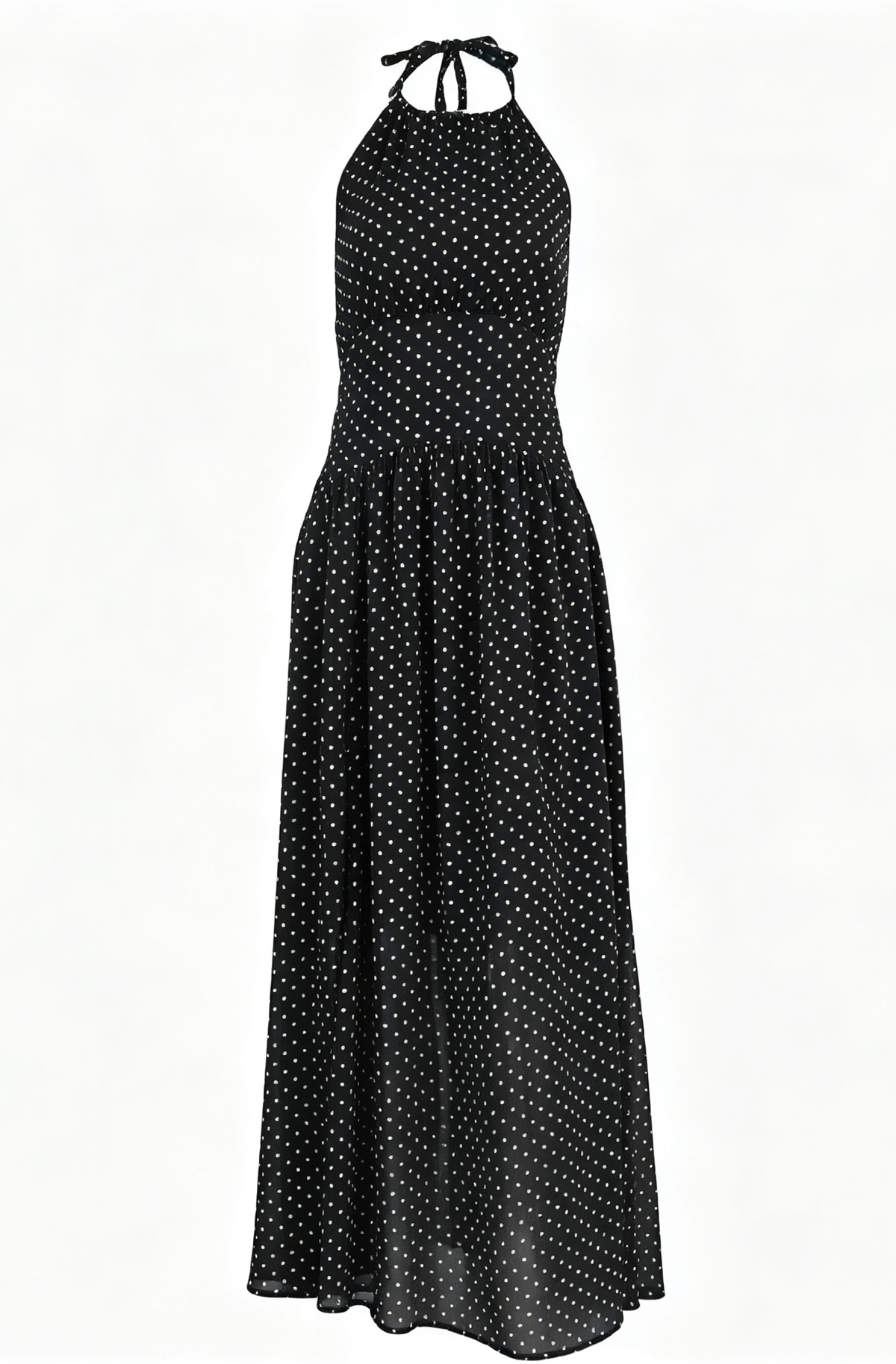 Black Polka-Dot Halter Maxi Dress
