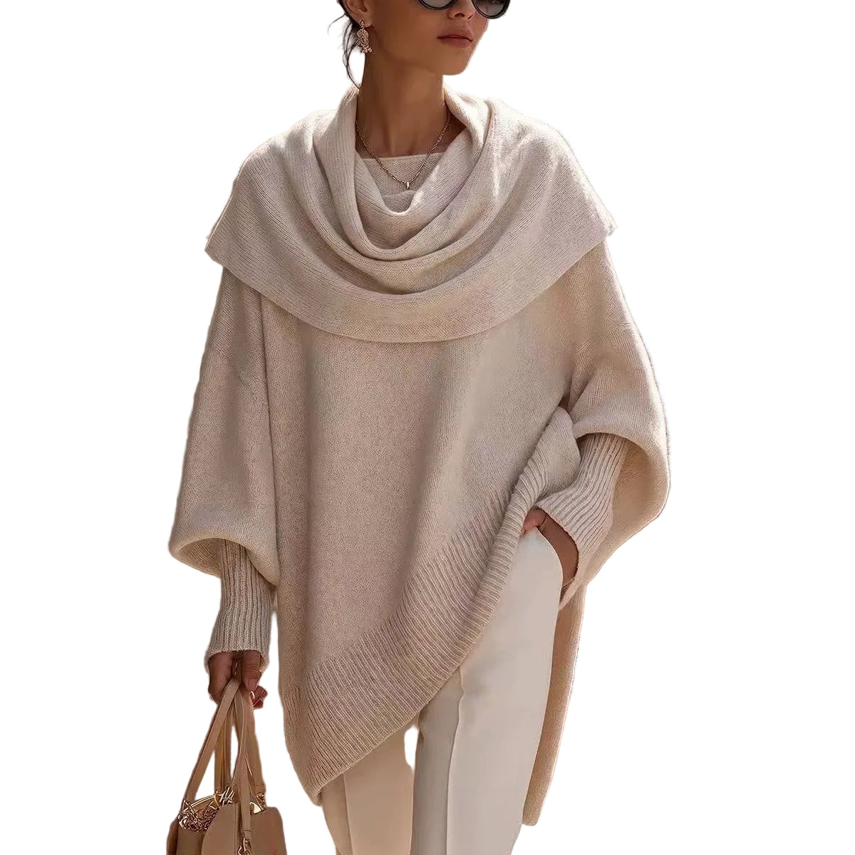Soft Knit Draped Cowl-Neck Pullover