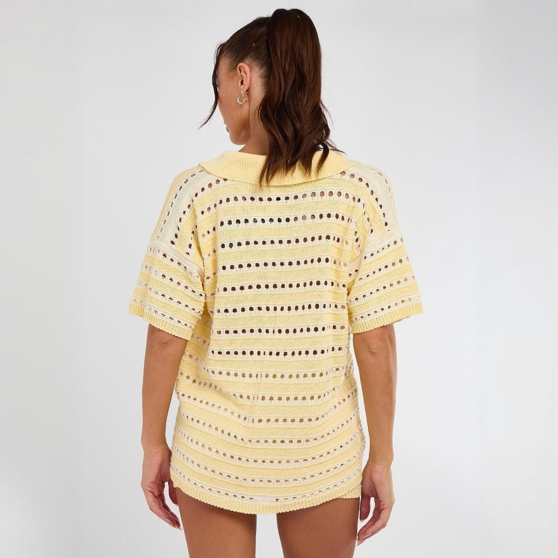 Contrast-Trim Crochet Knit Top and Shorts Set