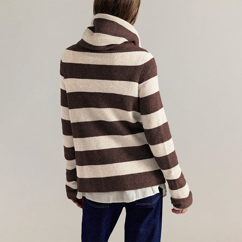 Khaki & Brown Contrast Stripe Fringed Knit Jacket