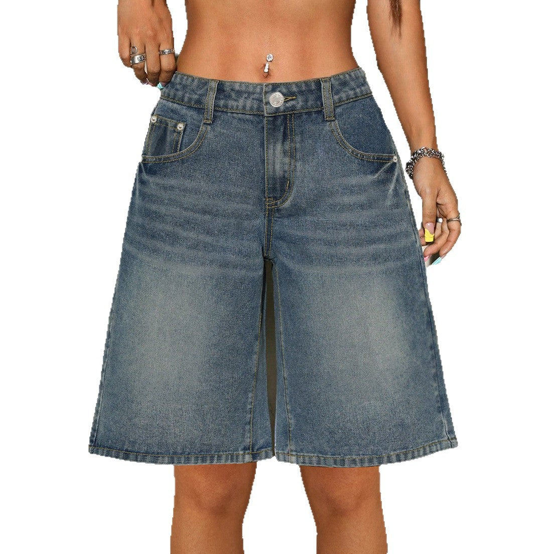 Washed-and-distressed Denim Shorts For Women Casual And Versatile