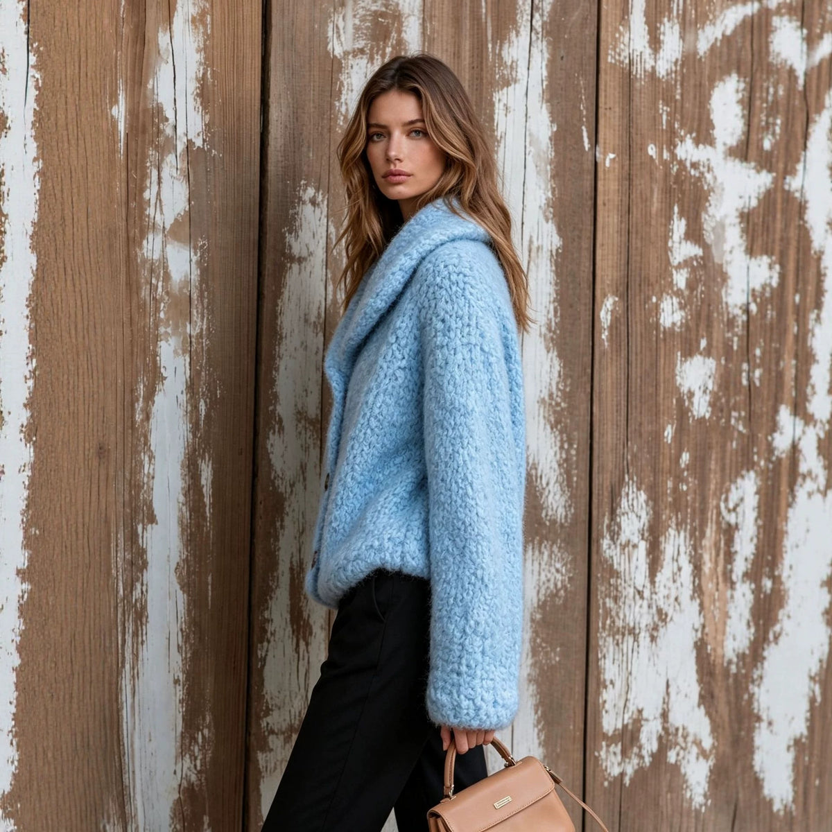 Light Blue Faux Shearling Button Jacket