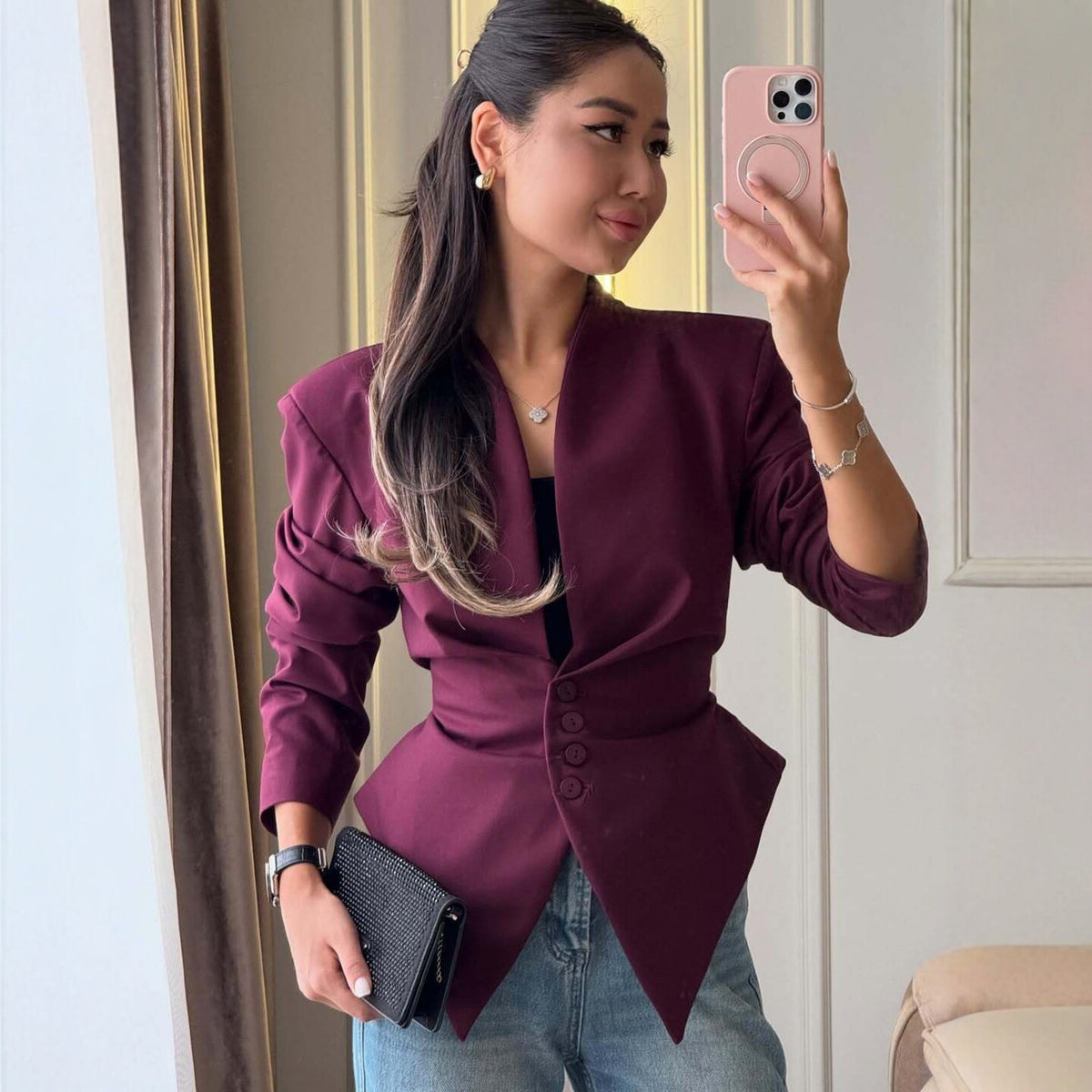 Tailored Peplum Blazer with Pointed Hem