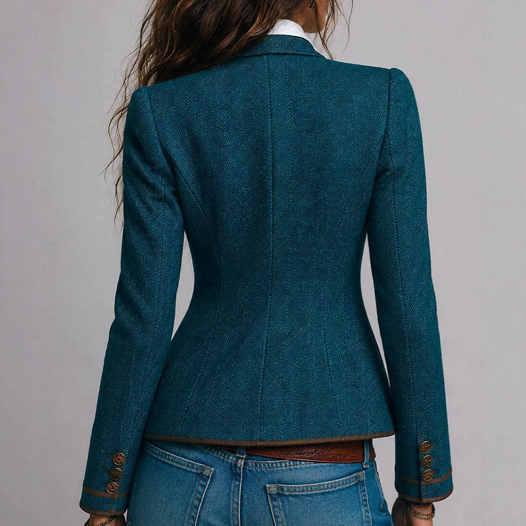 Asymmetric Contrast-Trim Patchwork Blazer