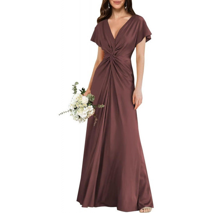 Elegant Contrast-Panel Tie-Waist A-Line Dress