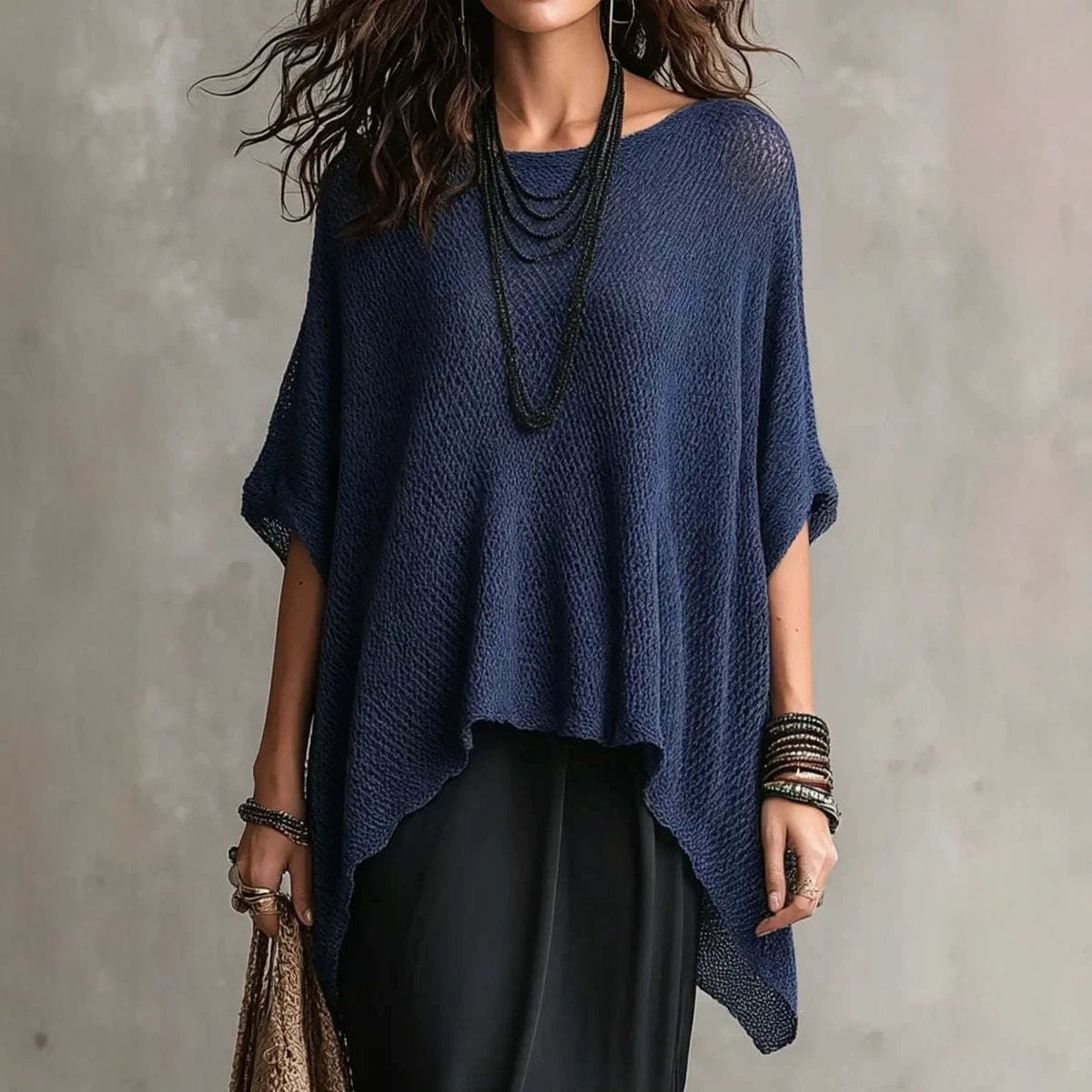 Oversized Asymmetric Knit Poncho Top