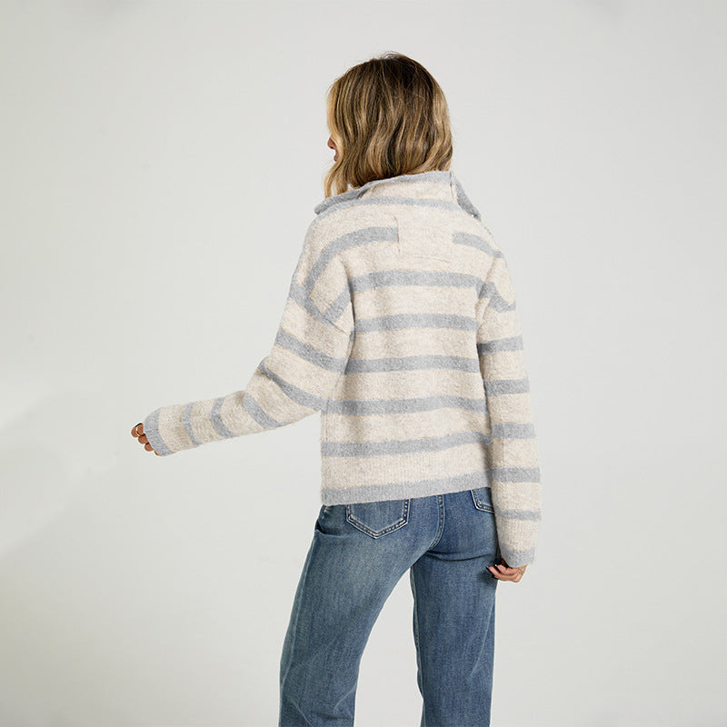 Color-Block Striped Knit Cardigan