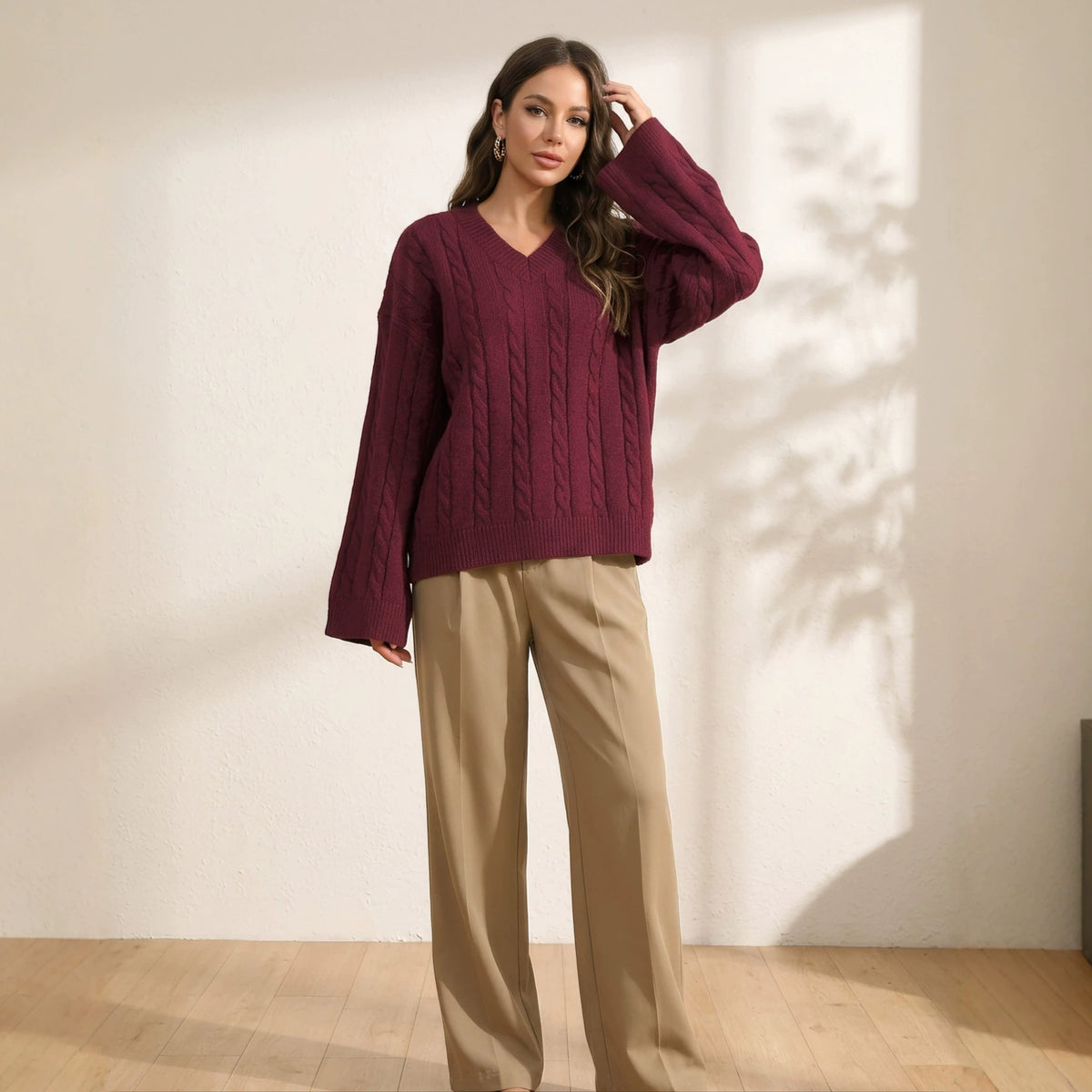 Simple And Versatile V-neck Knit Top