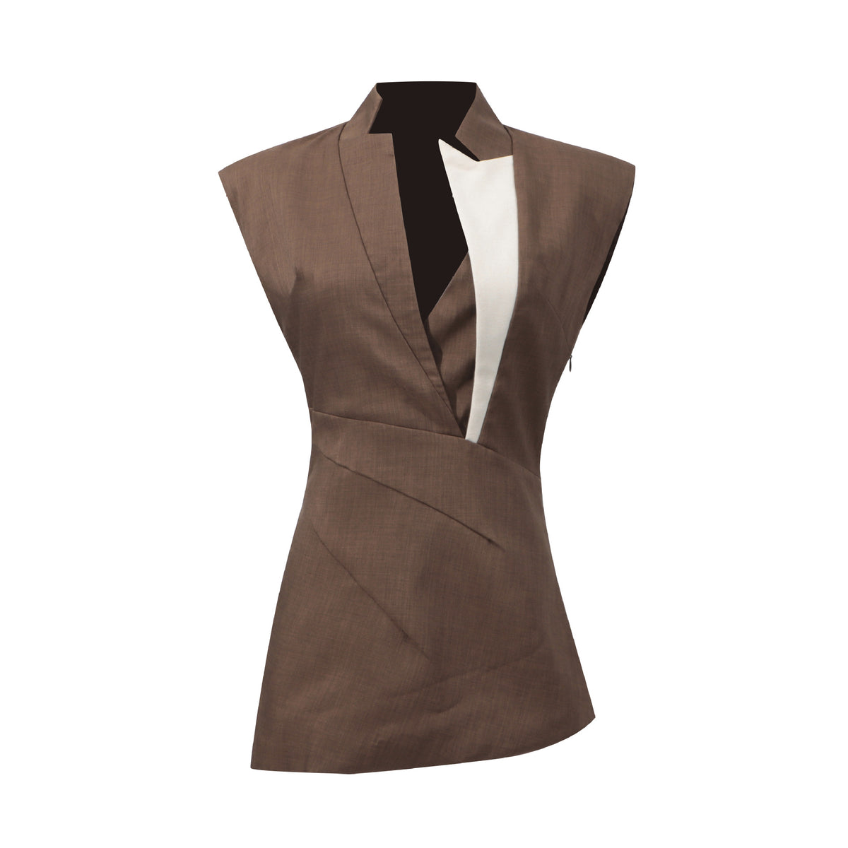 Brown Color-Block Tailored Sleeveless Blouse
