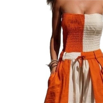 Sleeveless Color-Block Elastic-Waist Wide-Leg Jumpsuit