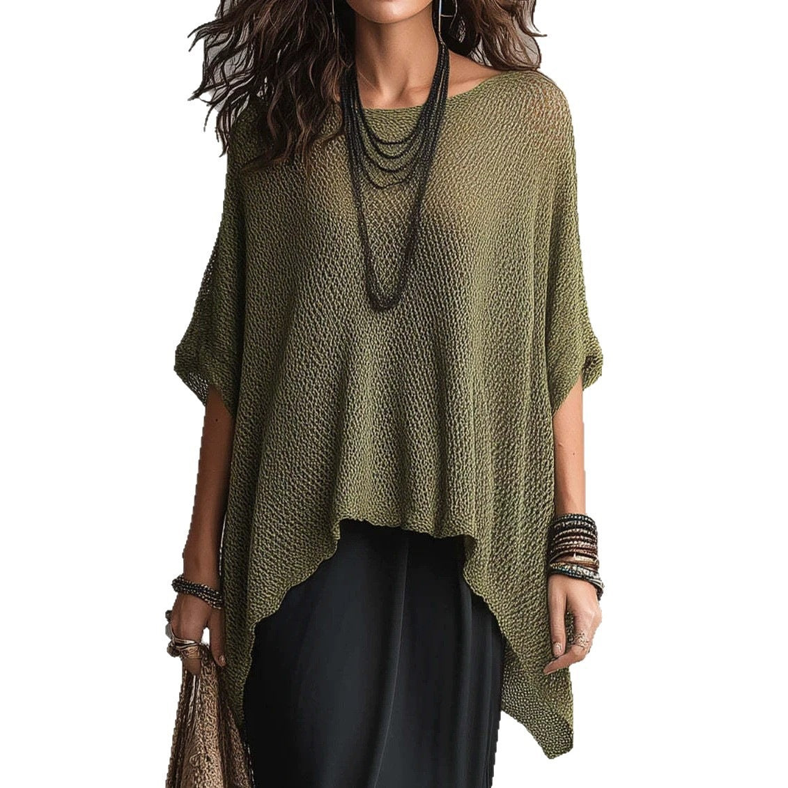 Oversized Asymmetric Knit Poncho Top